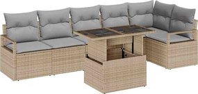 vidaXL Kerti Kanapé Szett párnával 7 pcs Bézs Poli rattan