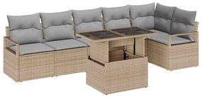 vidaXL Kerti Kanapé Szett párnával 7 pcs Bézs Poli rattan