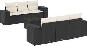 vidaXL 7 részes fekete polyrattan kerti ülőgarnitúra párnával
