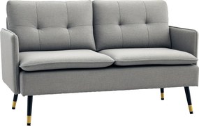 HOMCOM 2-személyes Kanapé Kárpitozott Vászonnal, Párnákkal, Kartámaszokkal és Acél Lábakkal, 240kg Terhelhetőség, 139x68x80 cm, Szürke | Aosom