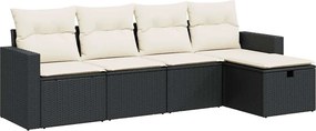 vidaXL 5 részes fekete polyrattan kerti kanapészett párnákkal