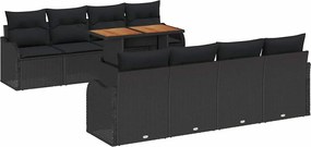 vidaXL Kerti Kanapé Szett tárolóval 9 pcs Fekete Poli rattan