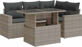 vidaXL 5 részes világosszürke polyrattan kerti ülőgarnitúra párnákkal