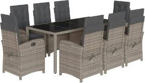 vidaXL 9 részes szürke polyrattan kerti étkezőgarnitúra párnával