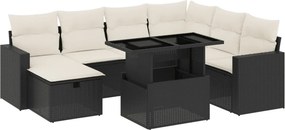 vidaXL 8 részes fekete polyrattan kerti ülőgarnitúra párnákkal