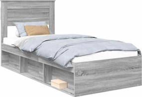 vidaXL Ágykeret fejtámlával Szürke Sonoma 100 x 200 cm Tömör fenyőfa