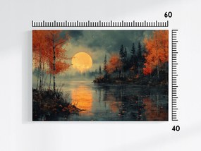 Vászonkép Canvas Tájkép Tó Fák Hold Este Éjszaka 60x40