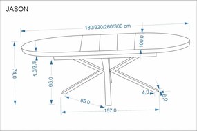 Jason bővíthető étkezőasztal dió 180-300cm