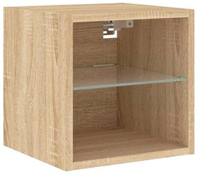 8 darab füstös tölgy színű szerelt fa TV-bútor LED-del