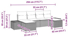 6 darab kert kanapé szett párnákkal fekete poli rattan akácia