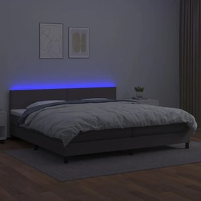 szürke műbőr rugós ágy matraccal és LED-del 200x200 cm