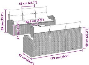 7 részes kerti sofa szett párnákkal, szürke polirattan