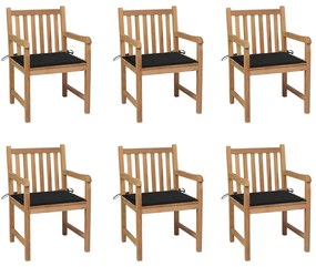vidaXL 6 db tömör tíkfa kerti szék fekete párnákkal