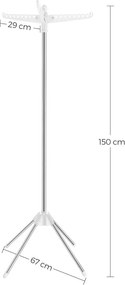 SONGMICS ruhaszárító, 3 forgatható kar vállfáknak fehér és ezüst színben