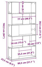 5-szintes fehér szerelt fa könyvespolc 80,5 x 23,5 x 162,5 cm