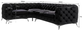 Fekete bársony sarokkanapé (bal oldali-L alakú) Chelsea – Ropez