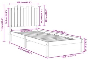 tömör fa extra hosszú ágykeret matrac nélkül 100 x 220 cm
