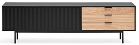 Fekete-natúr színű TV-állvány tölgyfa dekorral 180x52 cm Sierra – Teulat