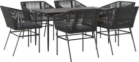 vidaXL 7 részes fekete polyrattan üveg kerti étkezőgarnitúra párnákkal