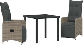 vidaXL Kert étkező szett párnával 3 pcs Szürke polirattan