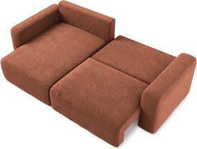 Terrakotta színű zsenília kinyitható-tárolóhelyes sarokkanapé (bal oldali-heverő résszel) Kona – Makamii