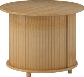 HOMCOM Bambusz Kávézóasztal Nappali Asztal Rejtett Tárolóval és Csúszó Ajtóval, Kerek Oldal Asztal Modern Stílusban, Nappaliba, Természetes, Ø60 x 45