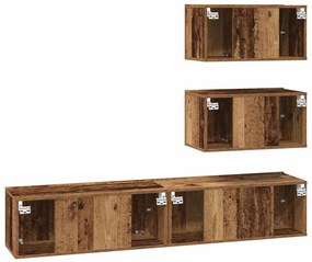 TV szekrény garnitúra Falra szerelhető 4 pcs Régi fa Faanyag