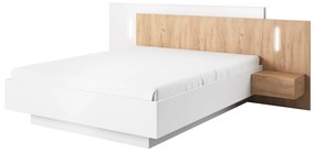 Franciaágy 160 cm éjjeliszekrényekkel Three (tárolóhellyel) (világítással) (arany craft tölgy + fehér). Akció -17%. 1071396