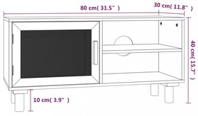 fehér tömör fenyő és természetes rattan TV-szekrény 80x30x40 cm