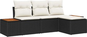 vidaXL Kerti Kanapé Szett párnával párnával 4 pcs Fekete polirattan