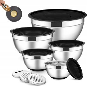 Konyhai Tál Szett Rozsdamentes, Csúszásgátló Fedéllel 5 db-os