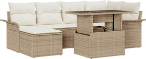 vidaXL Kerti Kanapé Szett párnával 7 pcs Bézs Poli rattan