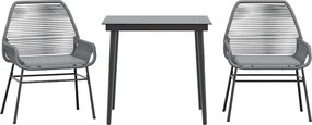 vidaXL 3 részes szürke polyrattan üveg kerti étkezőgarnitúra párnával