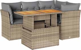 vidaXL 5 részes bézs polyrattan kerti ülőgarnitúra párnákkal