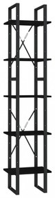 ötszintes fekete fenyőfa könyvszekrény 40 x 30 x 175 cm