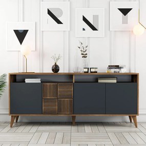 Antracitszürke-natúr színű alacsony komód diófa dekorral 180x79 cm Milan – Kalune Design