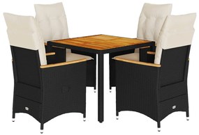 5 részes fekete polyrattan kerti étkezőgarnitúra párnákkal