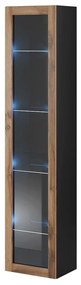 Vitrin 180 üveg Zylia (fekete + wotan tölgy)  (fehér LED világítás). 1060030