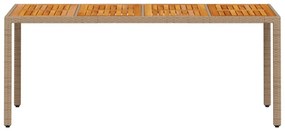 bézs polyrattan és akácfa kerti asztal 190 x 90 x 75 cm