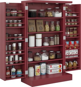 HOMCOM Konyhai Buffet Tároló Szekrény 12 Állítható Polccal 60 x 30 x 104 cm Élőszobába, Étkezőbe Piros Fából | Aosom