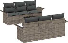 vidaXL Kerti Kanapé Szett párnával tárolóval 7 pcs Szürke polirattan
