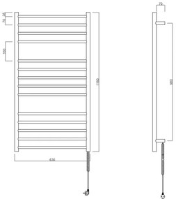 Sapho - REDONDO elektromos törölközőszárító 130W/230V, 63x116 cm, matt fekete