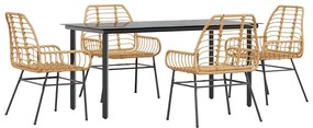 vidaXL 5 észes barna polyrattan üveg kerti étkezőgarnitúra