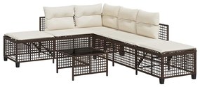 3 részes barna polyrattan kerti sarokkanapészett párnával