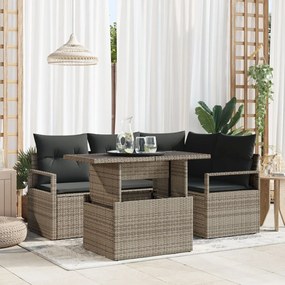 5 darabos szürke kerti kanapészett párnákkal Poli rattan, 2 személyes szürke kerti kanapé párnákkal Poli rattan