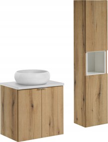 60cm-es bútorszett munkalappal, Wiki pultra szerelhető mosdóval és magas szekrénysel