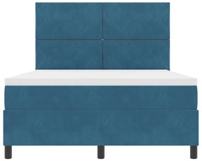 Boxspring Ágy Mattal Sötétkék 140x190 cm Bársony