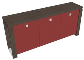 Verno+ alacsony szekrény 200 x 46 x 90 cm, üvegajtó, antracit tölgy / piros