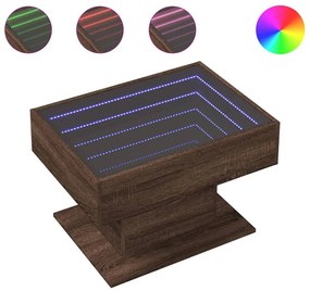 Barna tölgy szerelt fa dohányzóasztal LED-del 70 x 50 x 45 cm