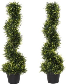 Outsunny 2 darab 90 cm-es nagy műanyag ciprusfa szett, műanyag ciprus növények cserépben, spirál alakú valósághű növény nappaliba, hálószobába, irodáb